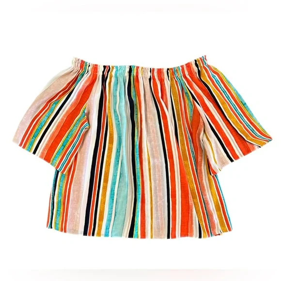 NEW Mossimo Womens Watercolor Stripe Off The Shoulder Flutter Sleeve Top ~M NWT - Picture 3 of 14